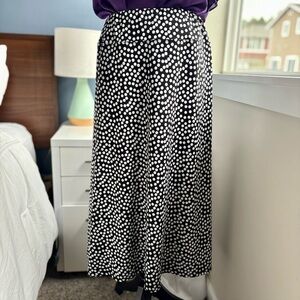 Chaus Polka Dot Black and White Women's A-Line Elastic Waist Midi Skirt